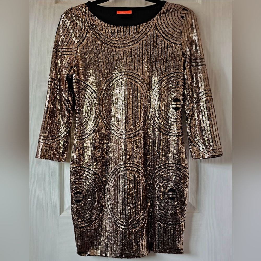 BANJUL Gold Sequin Geometric Bodycon Dress  Size L